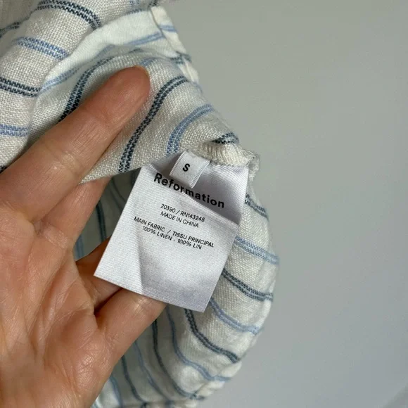 Reformation Linen Blue and White Striped Mini Dress - Picture 5 of 8